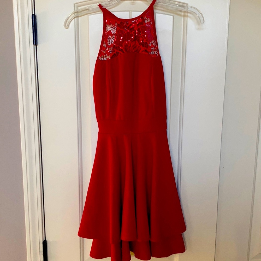 Red cocktail dress, XXS, emerald Sundae, Macy’s